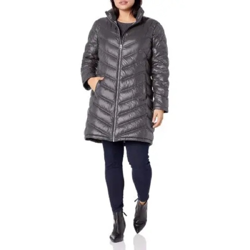Calvin Klein Women's Chevron Quilted Packable Down Jacket Grey 3X